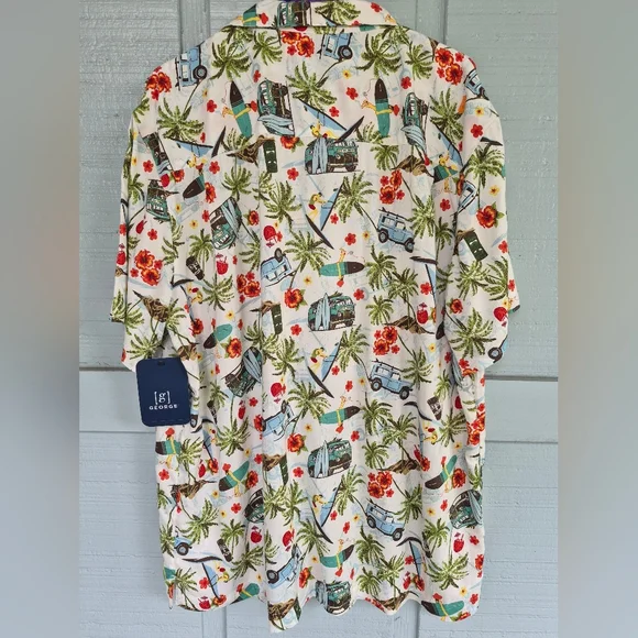 George Men's Floral and Palm Print Shirt S/S XL Jeep Surfboard Van Beach Resort - Picture 4 of 6